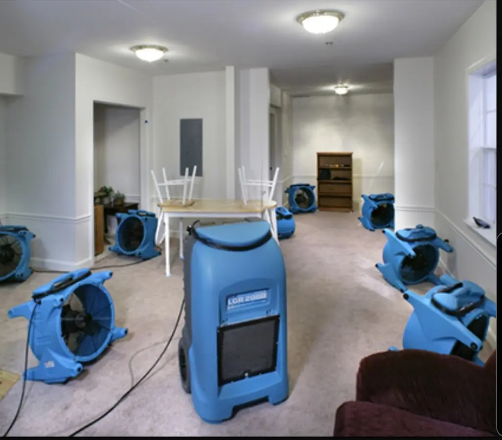 Air movers and dehumidifier setup for Water Damage Restoration in Fort Bragg